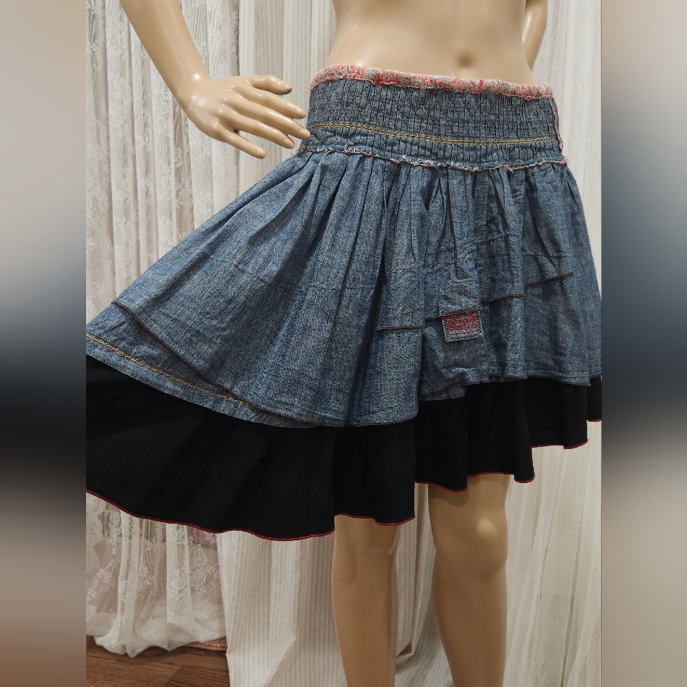 Vintage MARITHÉ & FRANÇOIS GIRBAUD Wool Blend Patchwork Multi-Layered Skirt - Picture 9 of 16